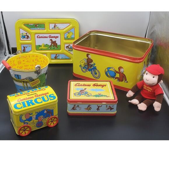 Vintage 1990's Curious George 5 piece Collector's Tin, PRE-OWNED - Picture 1 of 13